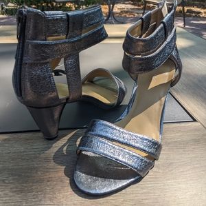 Nine West, size 10, pewter ankle strap sandals